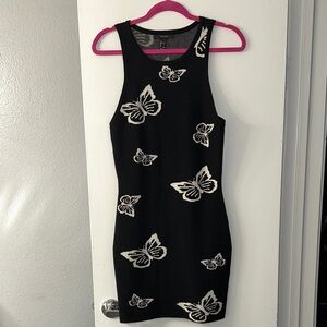 Black Butterfly Patterned Women's Dress